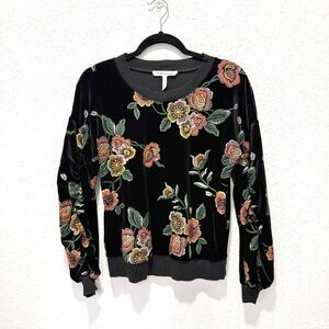 BCBGeneration Floral Black Velour Sweatshirt XS